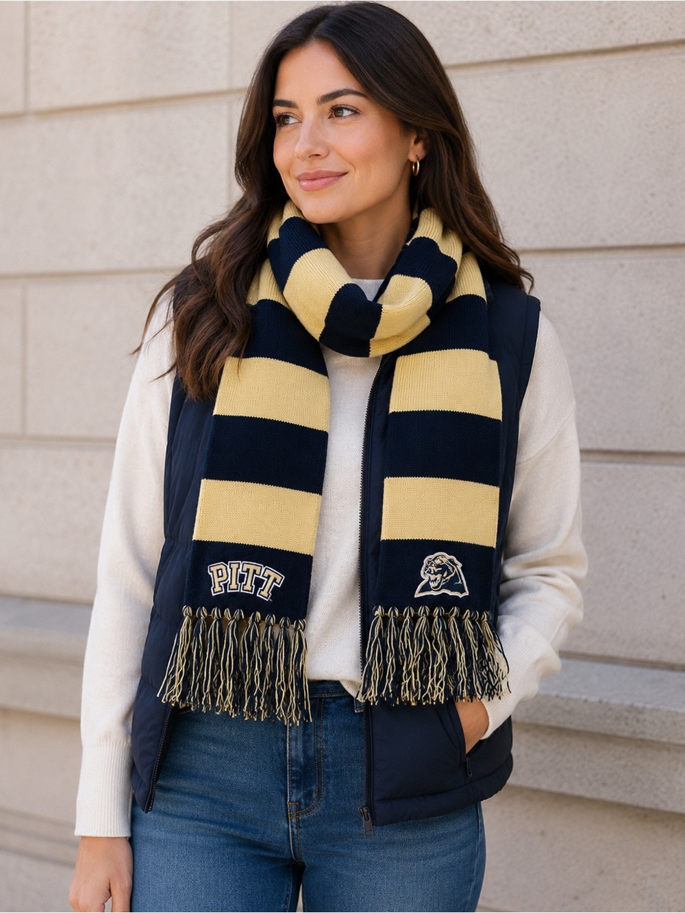 Pitt Panthers University of Pittsburgh Navy Gold Knit Scarf NCAA